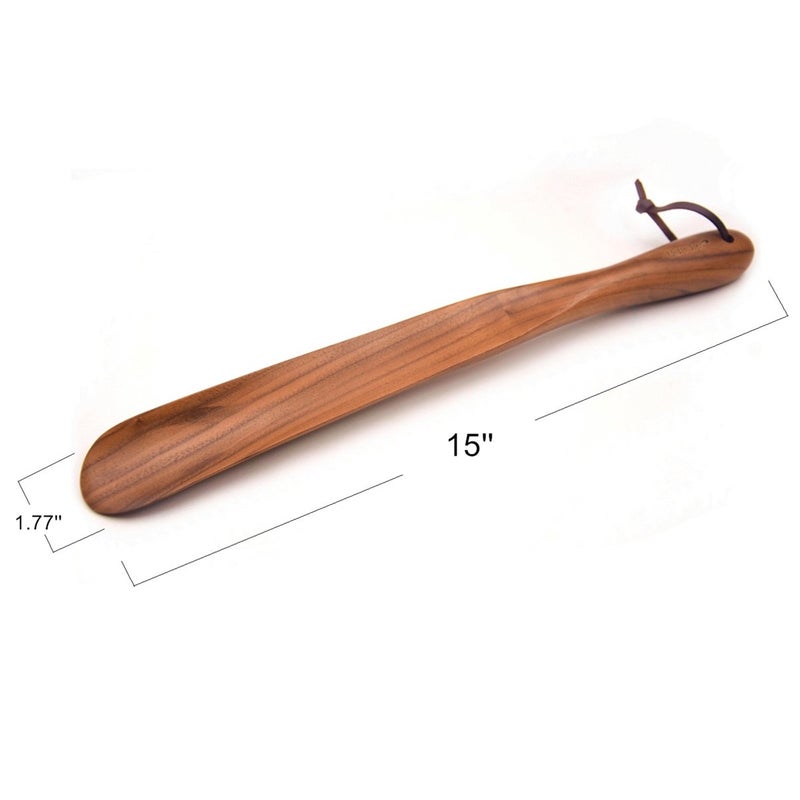 Bamber Wooden Shoe Horn Wood Shoehorn with Handle for Seniors Women Men Kids, 15'' Long, Black Walnut - Image 2